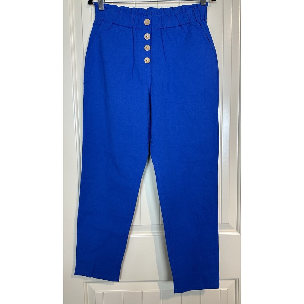 Women's Pants Sizeโ M Blue pull on elastic waist coastal beachy casual NWT